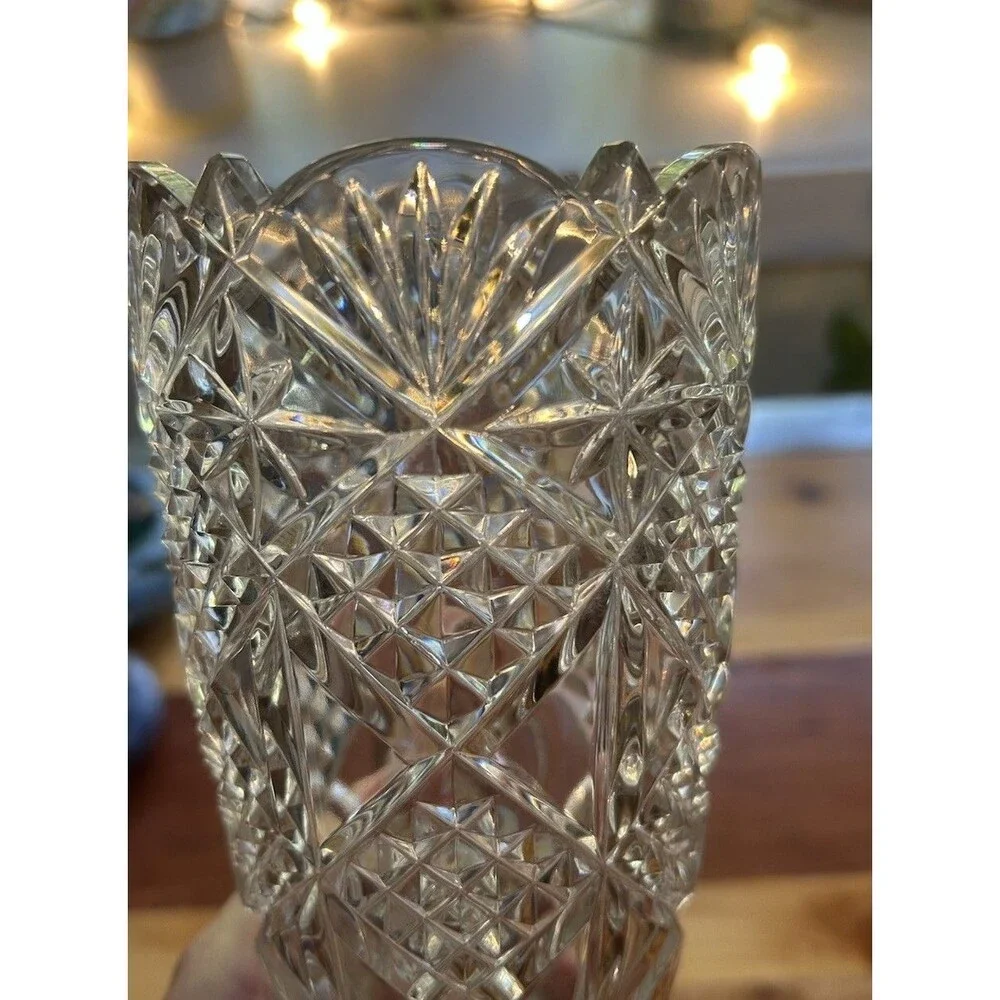 Cut Crystal Vase 8” Bohemian Czech Republic